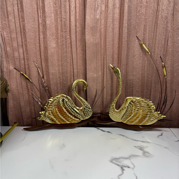 vintage mid-century modern metal and wood wall hanging